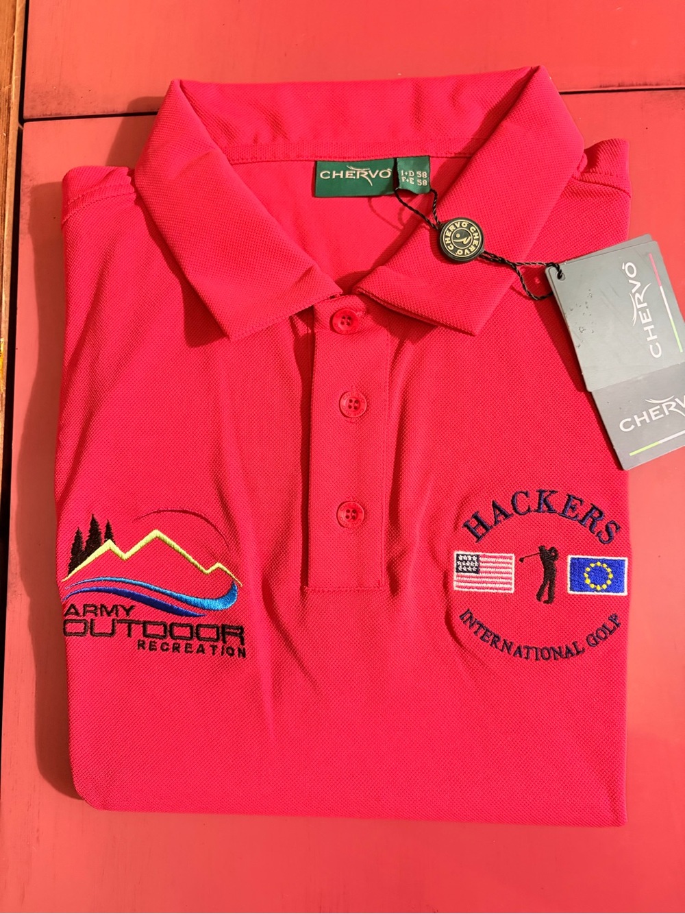Men's Red Polo Shirt - Hackers International Golf Army Outdoor Recreation